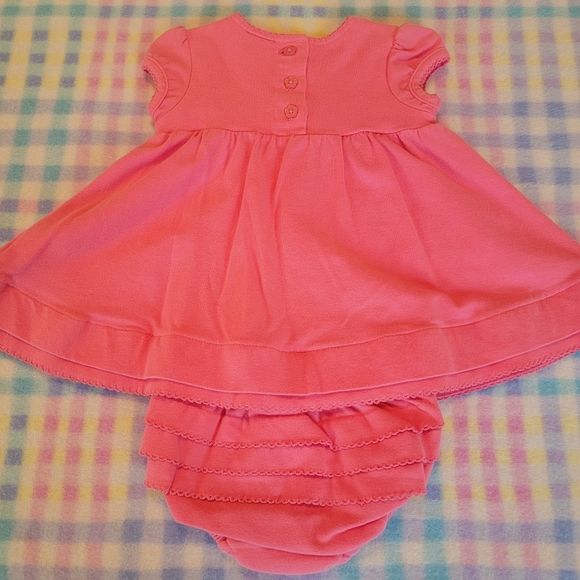 LITTLE ME 🌺 Vintage 2pc Coral Smocked Floral Embroidery Ruffled Dress Outfit 3M - Picture 9 of 17